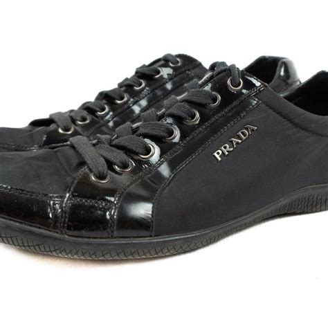 pradablack nylon + saffiano leather sneakers 